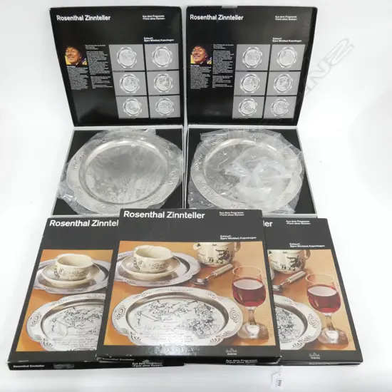 5 ROSENTHAL STUDIO LINE TIN PLATE TRAYS - IN ORIGINAL BOXES  DIA 285MM