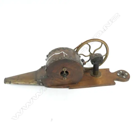ANTIQUE STYLE COPPER & OAK HAND CRANK WHEEL FIRE BELLOWS L. 560mm