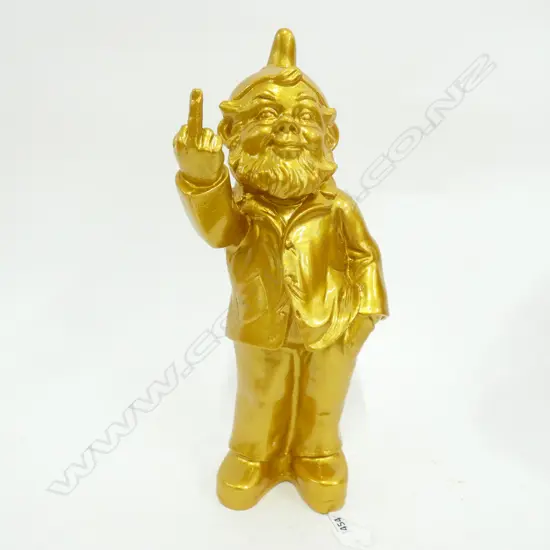 MODERN GNOME GIVING THE FINGER METALLIC GOLD...