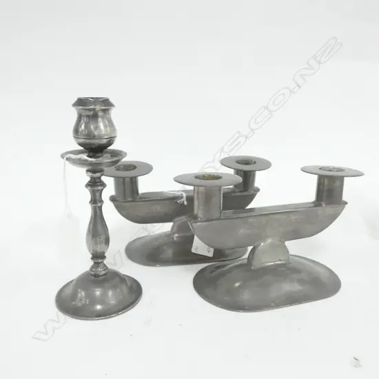PAIR OF MEERSBURG PEWTER CANDLESTICKS + ONE H 180 MM