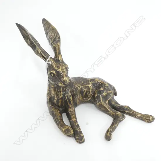 RECLINING HARE BRONZE w. BEATEN ANTIQUE FINISH W.300mm