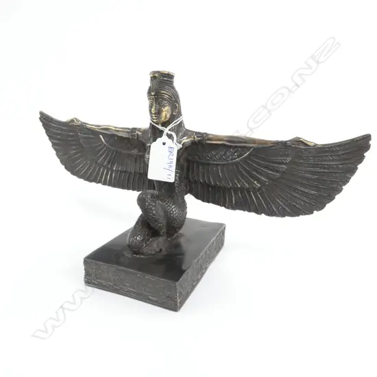 BRONZE EGYPTIAN WINGED GODDESS FIGURE ANTIQUE PATINA W.310mm