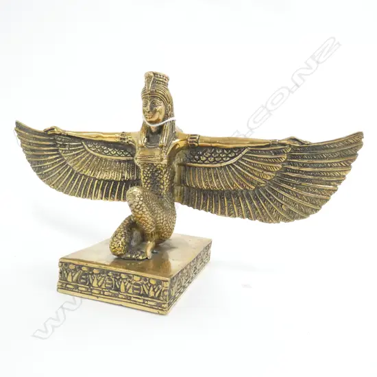 POLISHED BRONZE EGYPTIAN WINGED GODDESS FIGURE W.315mm