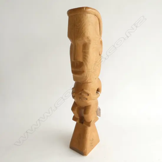 SMALL POUTOKOMANAWA CARVED WOODEN MAORI TOTEM FIGURE H.430mm