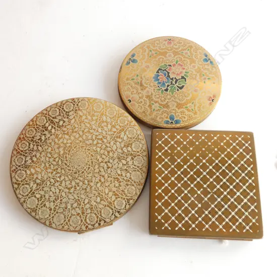 3 VINTAGE BRASS COMPACTS 90mm dia