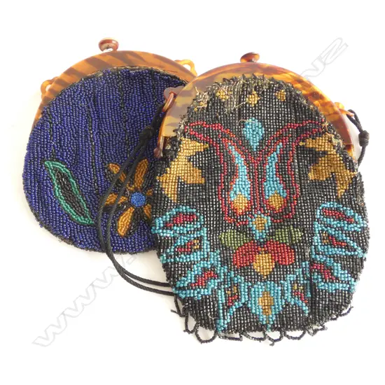 2 ANTIQUE BEADED BAGS L.200mm