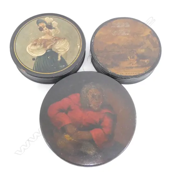 3X 19TH C. FRENCH PAPER MACHE ROUND TABLE SNUFF
