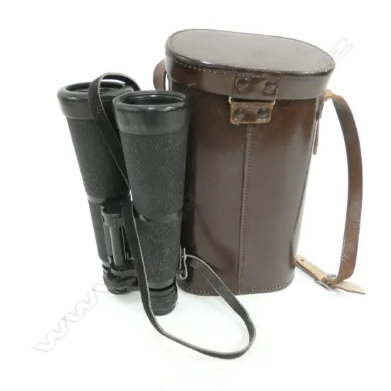 PR OLD LEATHER CASED HENSOLDT WETZLAR BINOCULARS L. 225MM