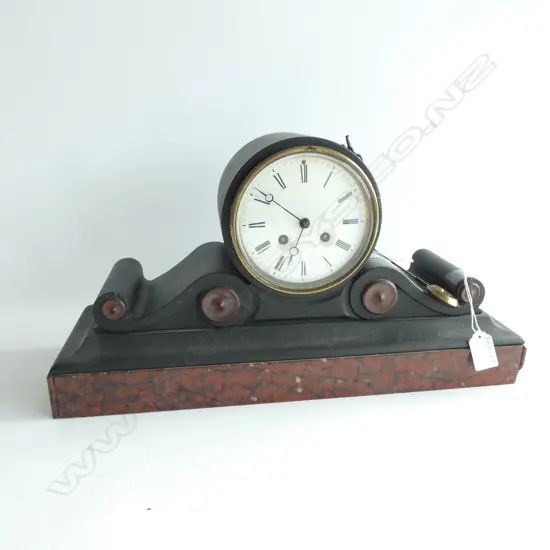 ROUGE GRIOTTE & BLACK SLATE VICTORIAN MANTEL CLOCK L. 440MM