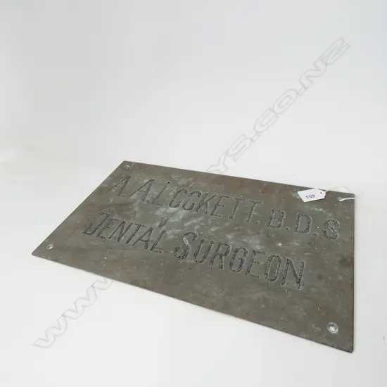 'A. A. LOCKETT. B.D.S. DENTAL SURGEON' PLAQUE 380x230mm