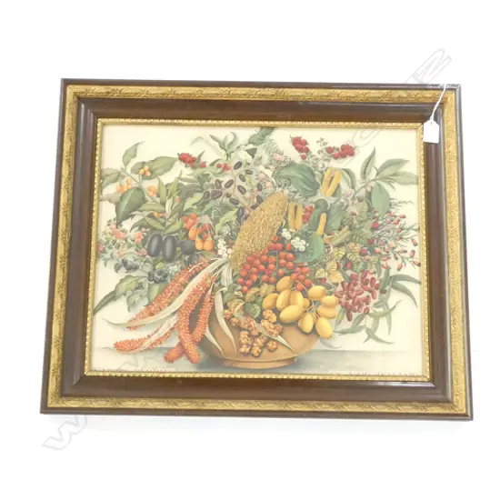 ‘NATIVE BERRIES OF NEW ZEALAND’ PRINT IN GILDED ROSEWOOD FRAME 375x485mm