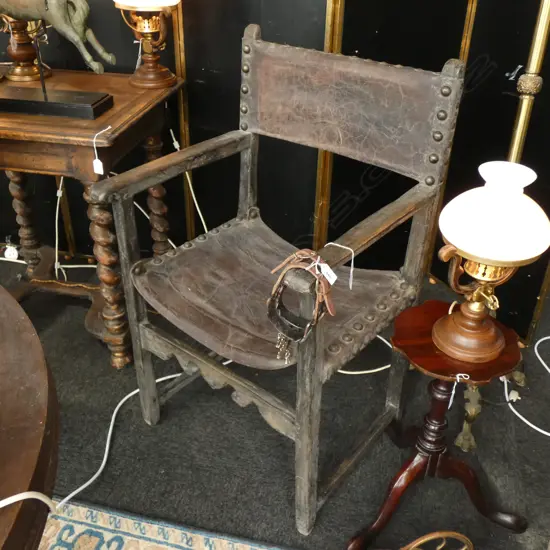 SPANISH COLONIAL STYLE LEATHER CHAIR