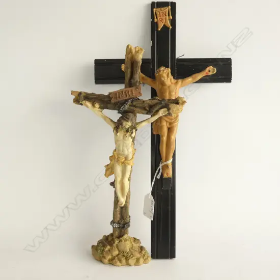 2 CRUCIFIXES; WALL & STANDING (RESIN) H.295mm