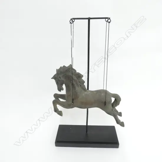 BRONZE JUMPING MODEL CAROSEL HORSE ON STAND H.595mm