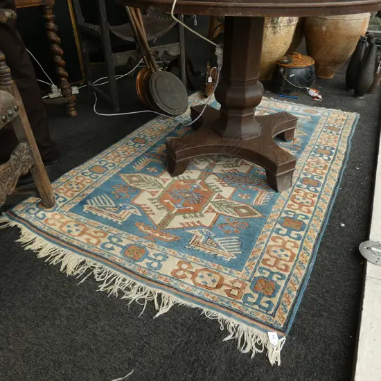 HAND KNOTTED ALL WOOL BLUE GEOMETRIC RUG 1660x1130mm