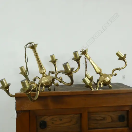 2 BRASS CEILING LIGHTS; 3 ARM & 6 ARM 590mm dia