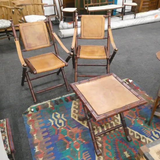 PR LEATHER CAMPAIGN STYLE CHAIRS + TABLE