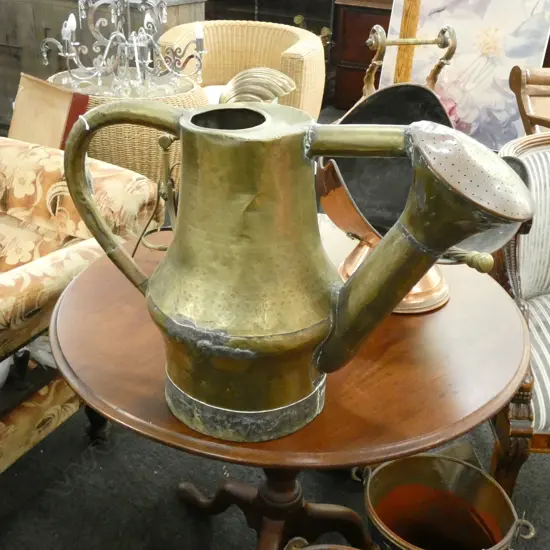 LARGE VICTORIAN TINKER MADE BRASS & COPPER WATERING CAN H.390mm