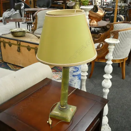 BRASS & GREEN MARBLE ENGLISH  PEDESTAL LAMP 