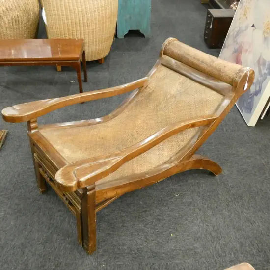 TEAK & WOVEN CANE PLANTATION STYLE CHAIR L.1130mm