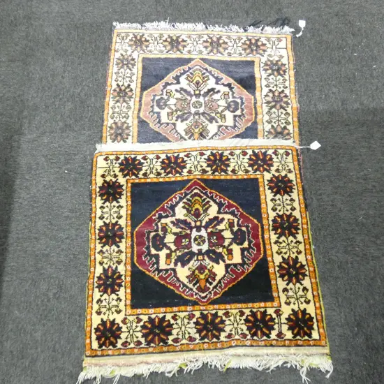 NEAR PAIR HAND KNOTTED WOOL PILE SQUARE RUGS 700mm sq
