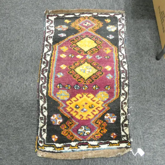 HAND KNOTTED DARK WOOL PILE PRAYER MAT 880x540mm