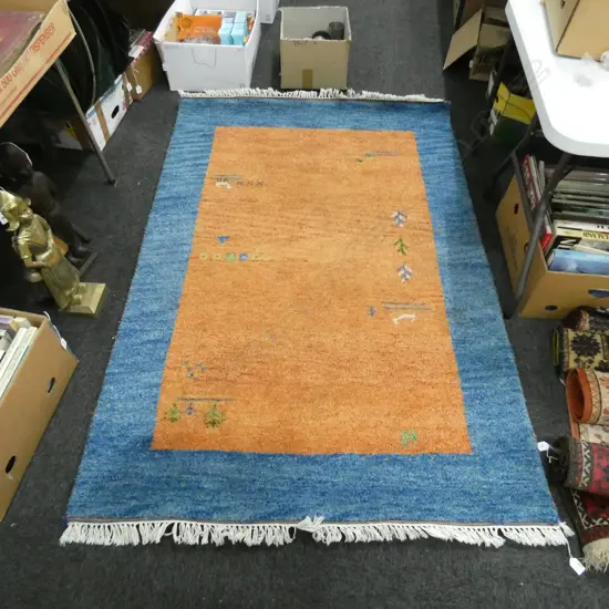 HAND KNOTTED WOOL PILE RUG ORANGE & BLUE 1880x1260mm