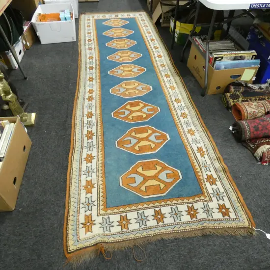 HAND KNOTTED ALL WOOL DAGESTAN CAUCASIAN RUNNER INDIGO FIELD 3080x940mm 