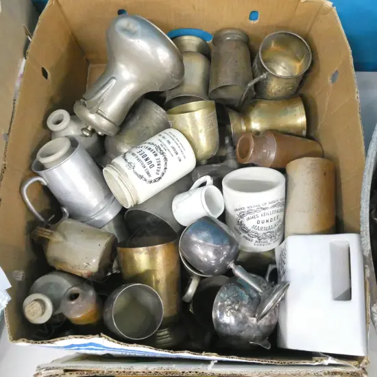 ASST LOT BRASS/INK BOTTLES/MUGS ETC