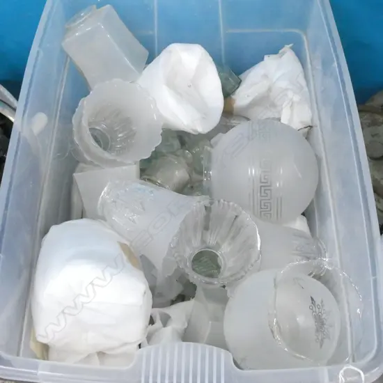 LOT ASST GLASS LIGHT SHADES + INK BOTTLES