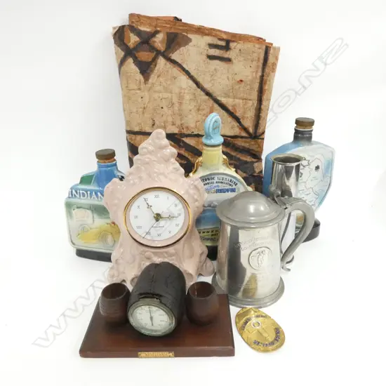 BOX LOT BOTTLES, TAPA, TANKARD ETC