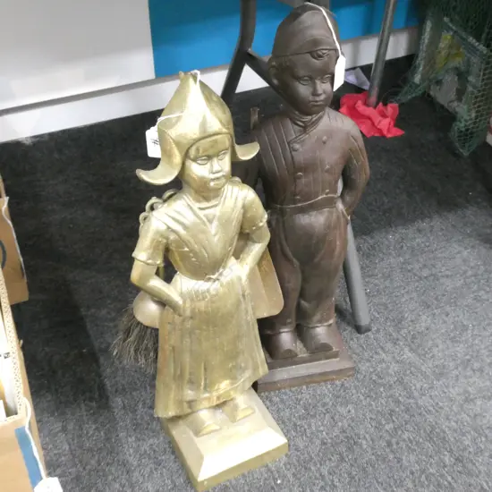 DUTCH BOY & GIRL BRASS / BRONZE FIRE TOOLS H. 520MM