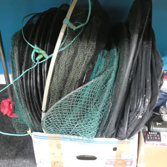 LARGE LOT ASST LONG RINGED FISHING NETS