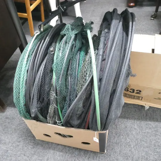 LARGE LOT ASST LONG RINGED FISHING NETS