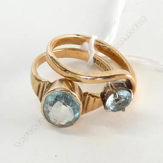 2 x 9ct GOLD AQUAMARINE ? RINGS TOTAL 5.5gm