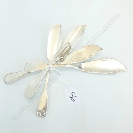 FIVE SILVER BUTTER KNIVES, LONDON & SHEFFIELD238.9GMS