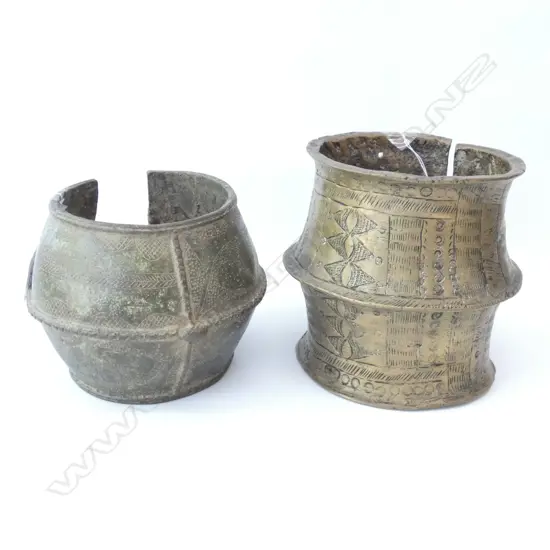 2 OLD SENUFO WIDE BRONZE CURRENCY BRACELETS/CUFFS