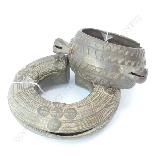 2 OLD SENUFO BRONZE CURRENCY BRACELETS