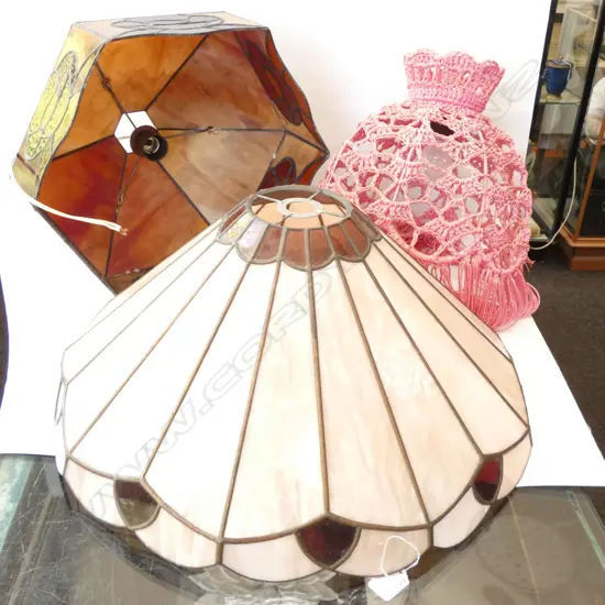 2 LEADLIGHT LIGHTSHADSES LARGEST 550MM DIA PLUS KNITTED SHADE