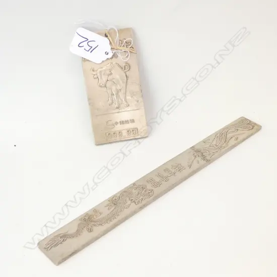 2 CHINESE WHITE METAL PIECES DRAGON PHOENIX ...