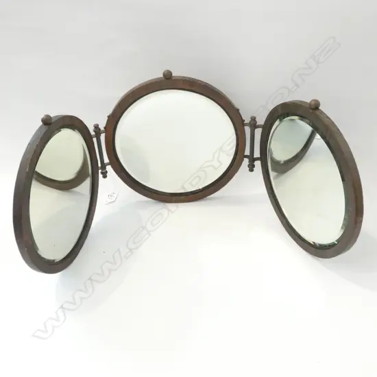 VINTAGE OAK TRIPLE CIRCULAR TABLEMIRROR