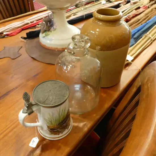 SONE CROCK/GLASS DEMI JOHN + FRANKLIN TANKARD