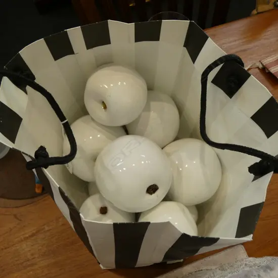 BOX LOT BAG OF WHITE FAUX APPLES