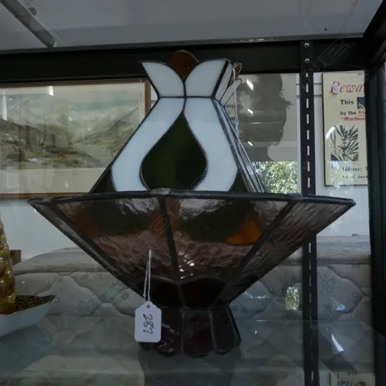 2 LEADLIGHT LIGHTSHADSES ONE 220MM SQ OTHER 380MM DIA