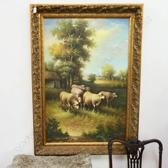 GILT FRAMED OIL PAINTING OF SHEEP 780 X 1090MM 