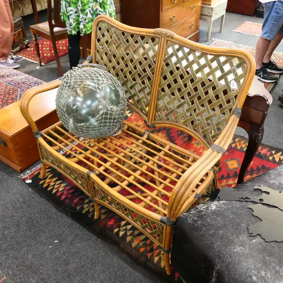 VINTAGE CANE TWO-SEATER COUCH,  1140MM