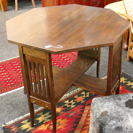 OAK ARTS AND CRAFT OCTAGONAL OCCASIONAL TABLE 910MM DIA