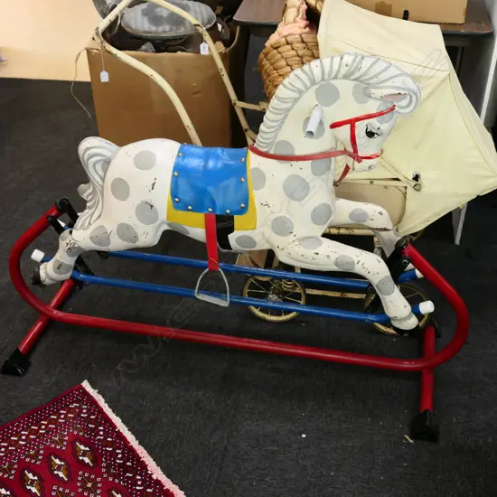 VINTAGE ROCKING HORSE ON METAL FRAME 2M L