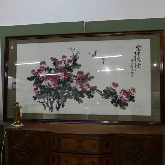 LARGE CHINESE PEONY PAINTING 1220 X 1170 MM
