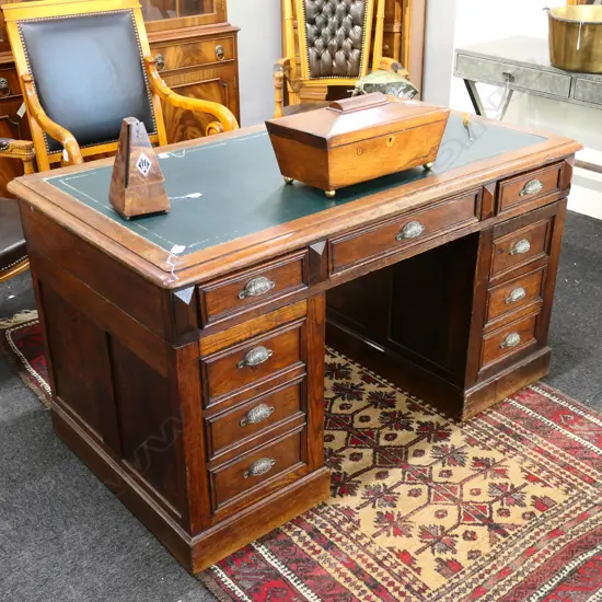 LEATHER TOPPED TWIN PEDESTAL DESK 1360 X 770MM